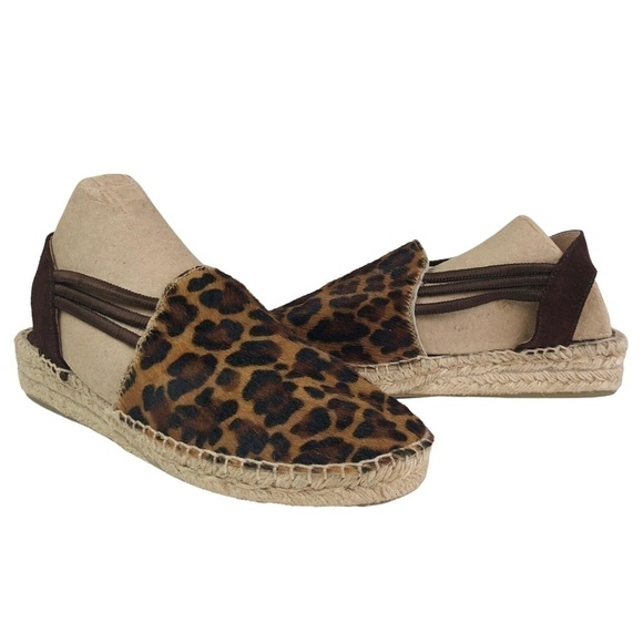 Picon Leopard Slingback sandal Shoe 7.5 Calf Hair Leather Boho Hippie Hand Made - Picture 1 of 12
